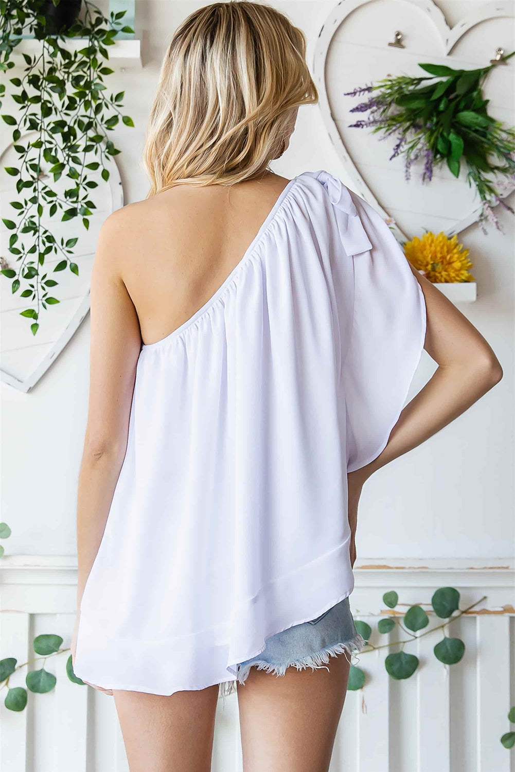 Tied Ruched One Shoulder Tank
