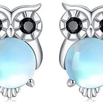 925 Sterling Silver Hypoallergenic Moonstone Stud Earrings Cute Animal Owl Jewellery
