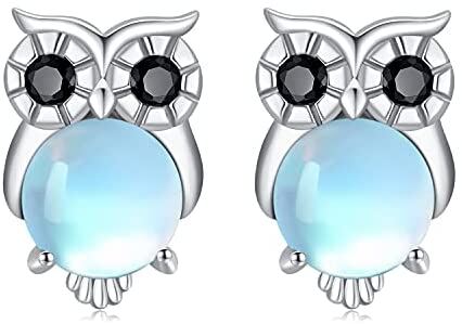 925 Sterling Silver Hypoallergenic Moonstone Stud Earrings Cute Animal Owl Jewellery
