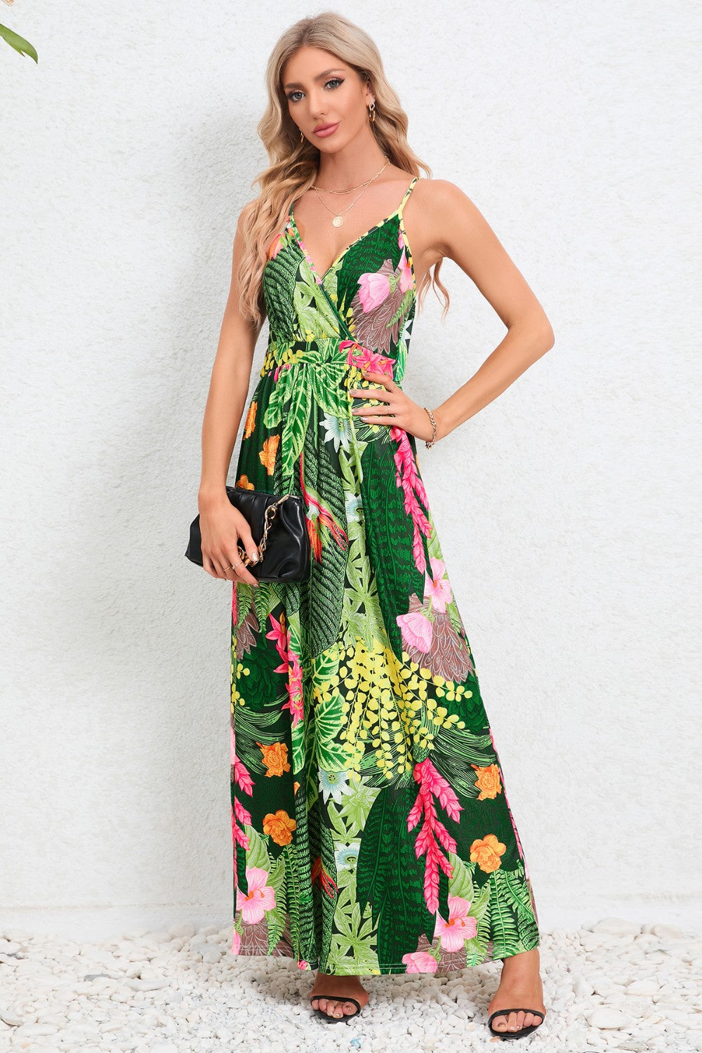 Printed Surplice Maxi Cami Dress
