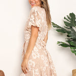 Double Take Floral Lace Pompom Detail Tie-Waist Flutter Sleeve Dress
