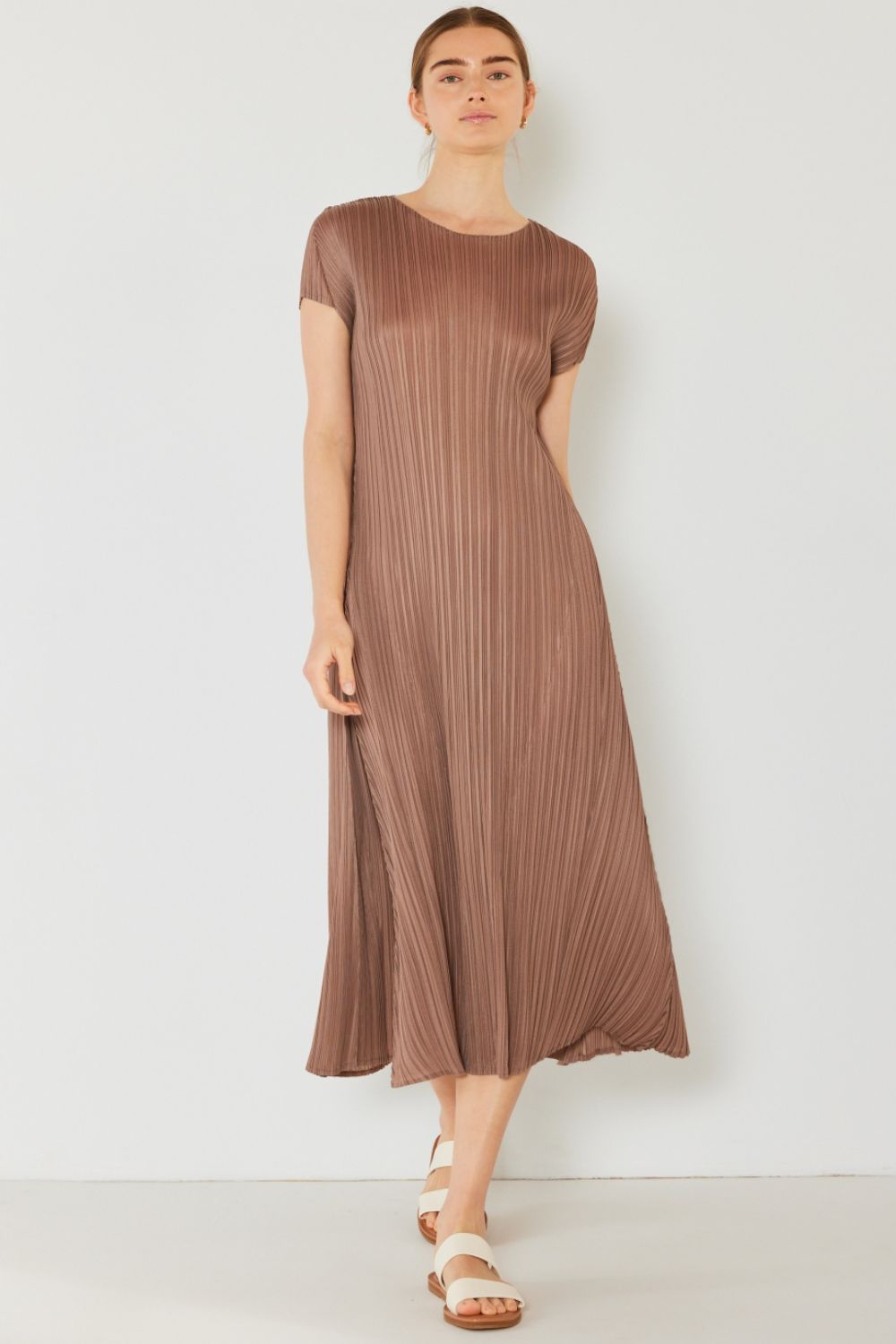 Marina West Swim Pleated Cap Sleeve A-Line Dress
