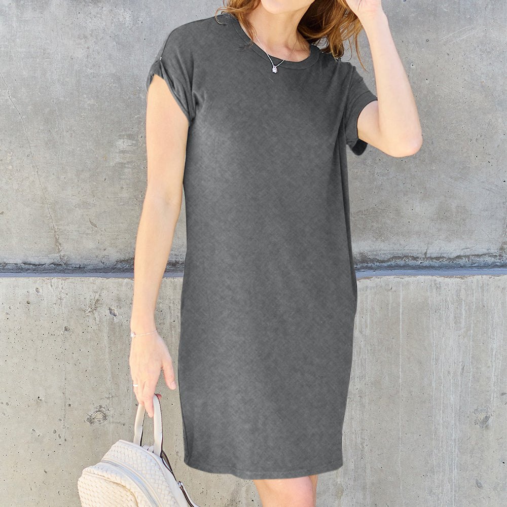 Basic Bae Full Size Round Neck Short Sleeve Dress with Pockets
