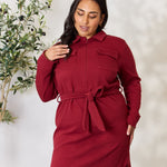 Culture Code Full Size Tie Front Half Zip Long Sleeve Shirt Dress
