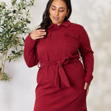 Culture Code Full Size Tie Front Half Zip Long Sleeve Shirt Dress
