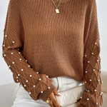 Pearl Detail Round Neck Long Sleeve Sweater
