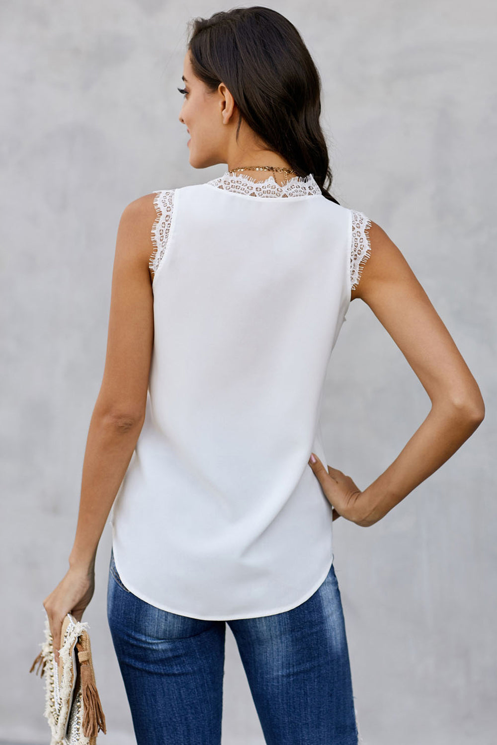 V-Neck Lace Trim Tank Top
