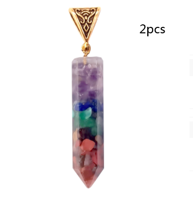 Seven Chakra Natural Crushed Stone Hexagon Column Necklace Aura Pendant
