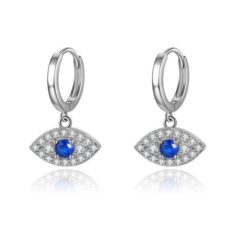 925 Sterling Silver CZ Evil Eye Dangle Hoop Earrings For Women Girls
