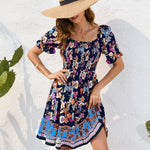 Printed Square Neck Short Sleeve Dress
