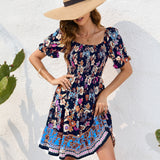 Printed Square Neck Short Sleeve Dress
