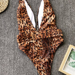 Leopard Plunge Wide Strap Sleeveless One-Piece Swimwear
