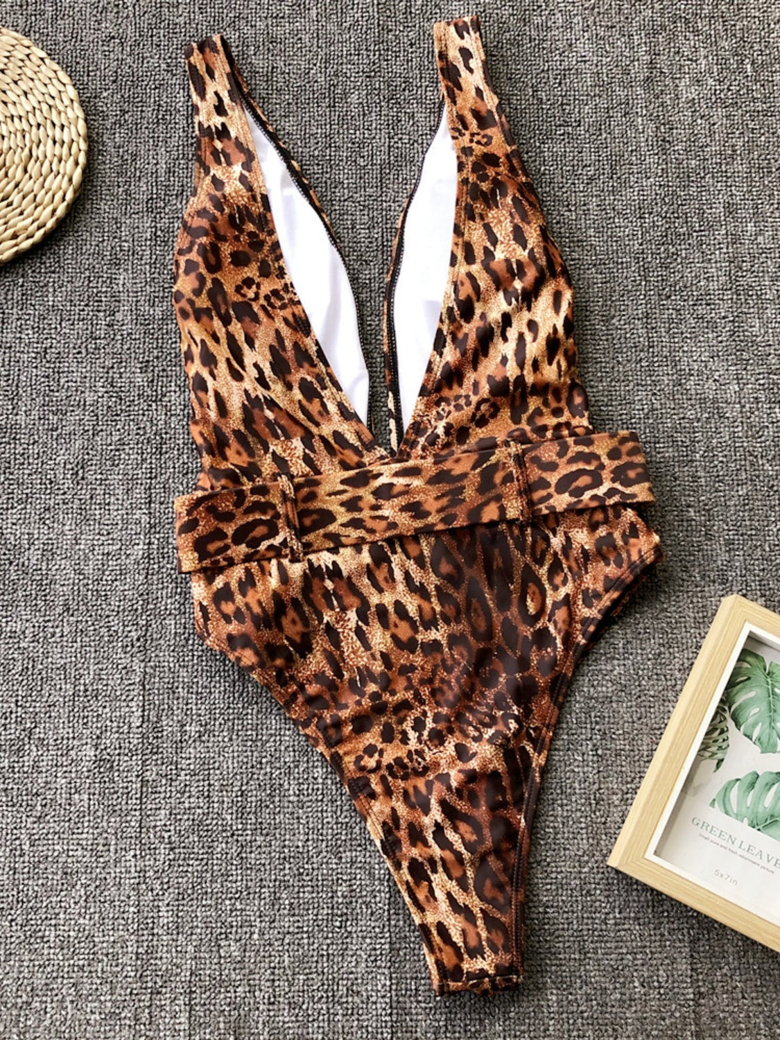 Leopard Plunge Wide Strap Sleeveless One-Piece Swimwear
