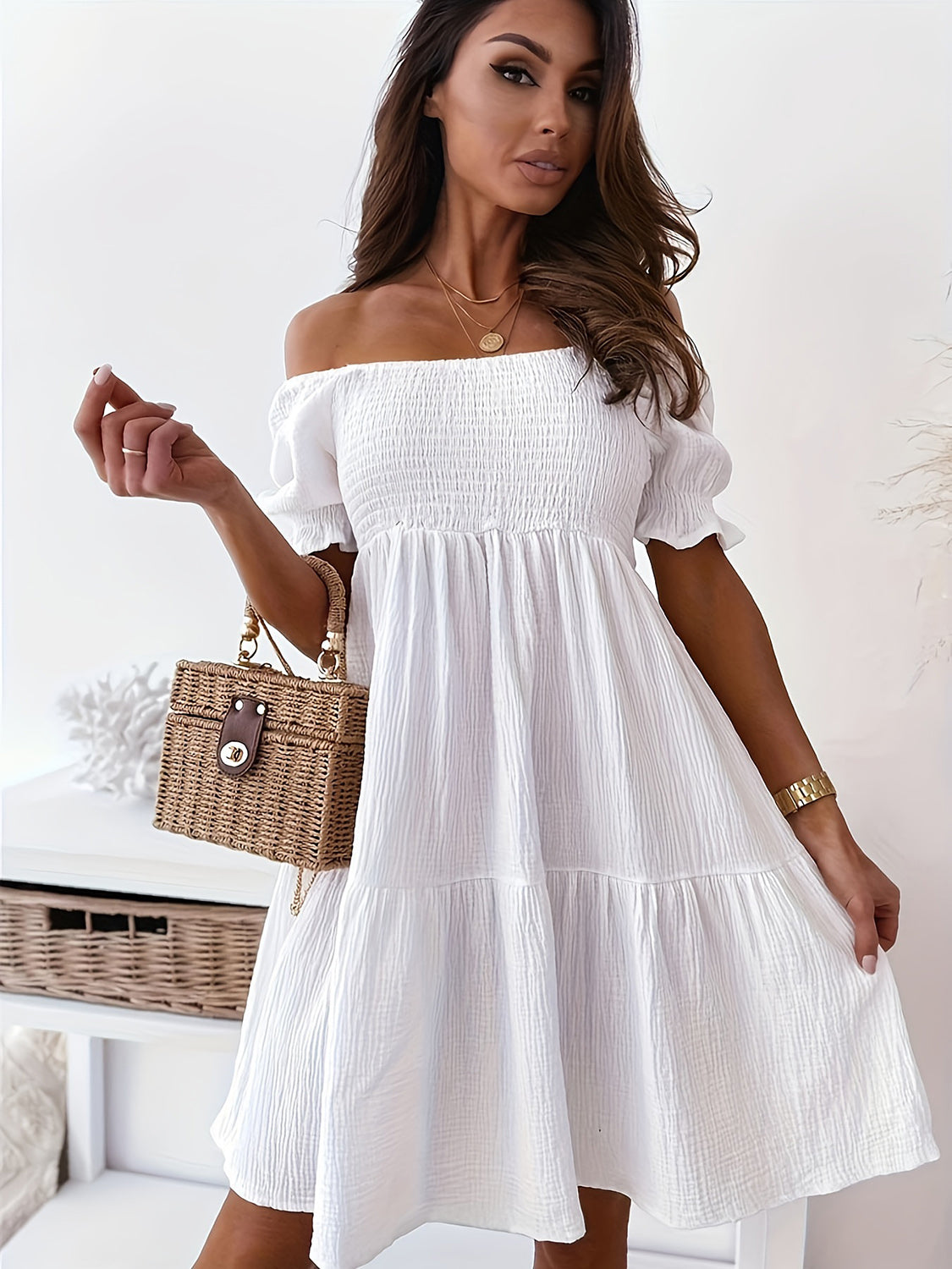 Full Size Ruffled Off-Shoulder Short Sleeve Dress
