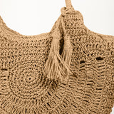 Fame Straw Braided Tote Bag with Tassel
