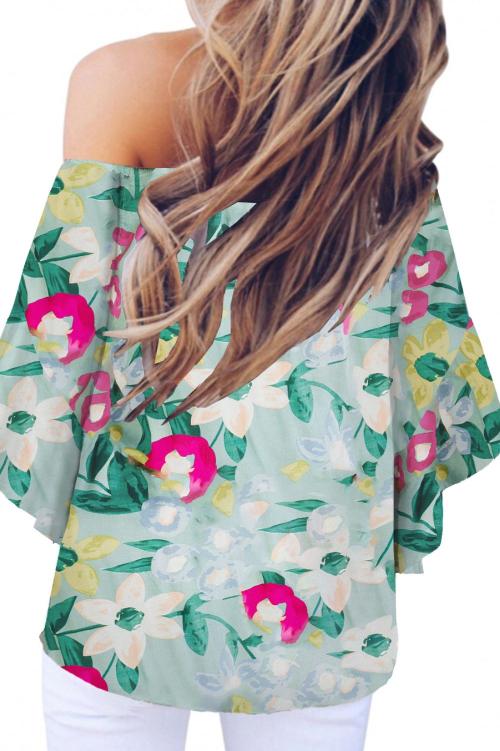 Tied Printed Off-Shoulder Half Sleeve Blouse
