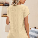 Eyelet V-Neck Petal Sleeve T-Shirt
