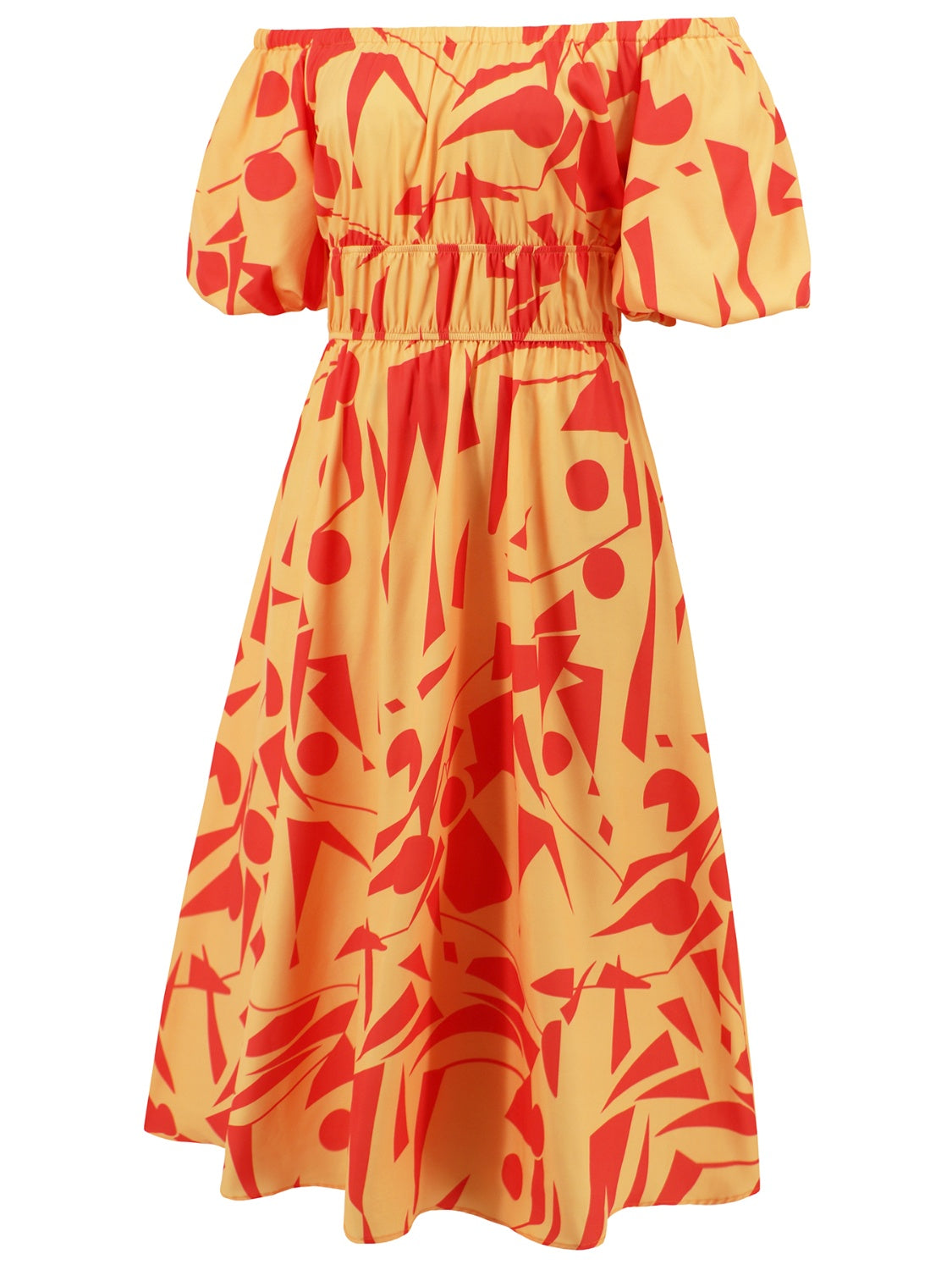 Printed Off-Shoulder Balloon Sleeve Dress
