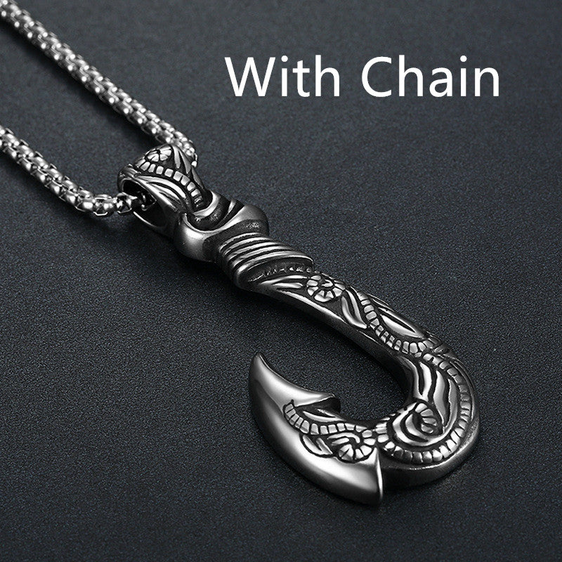 Vintage Stainless Steel Ocean Romance Fish Hook Titanium Steel Pendant
