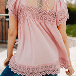 Lace Detail Square Neck Short Sleeve Blouse
