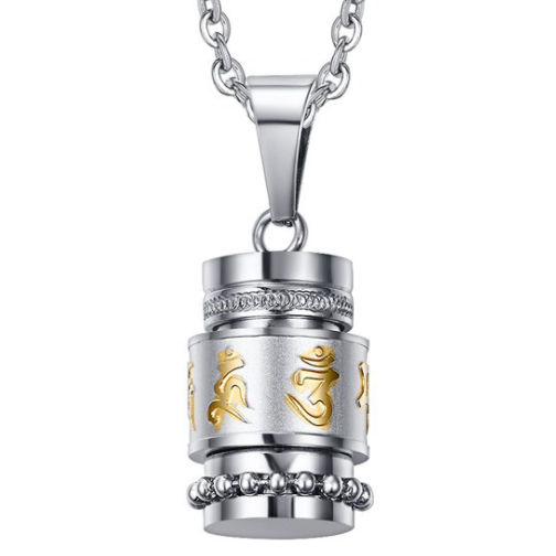 Trend Titanium Steel Prayer Wheel Six-word Mantra Pendant
