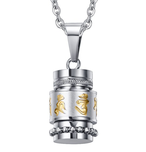 Trend Titanium Steel Prayer Wheel Six-word Mantra Pendant
