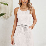 Eyelet Scoop Neck Sleeveless Dress
