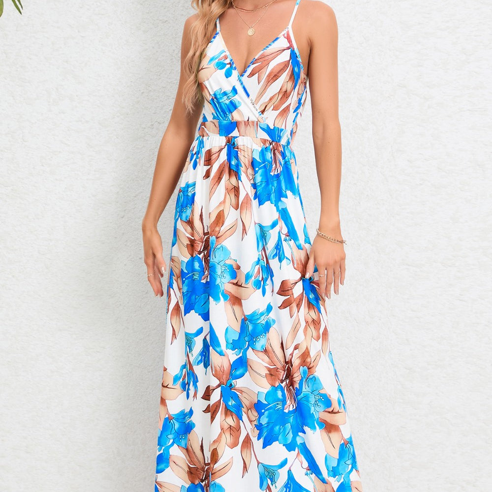 Printed Surplice Maxi Cami Dress
