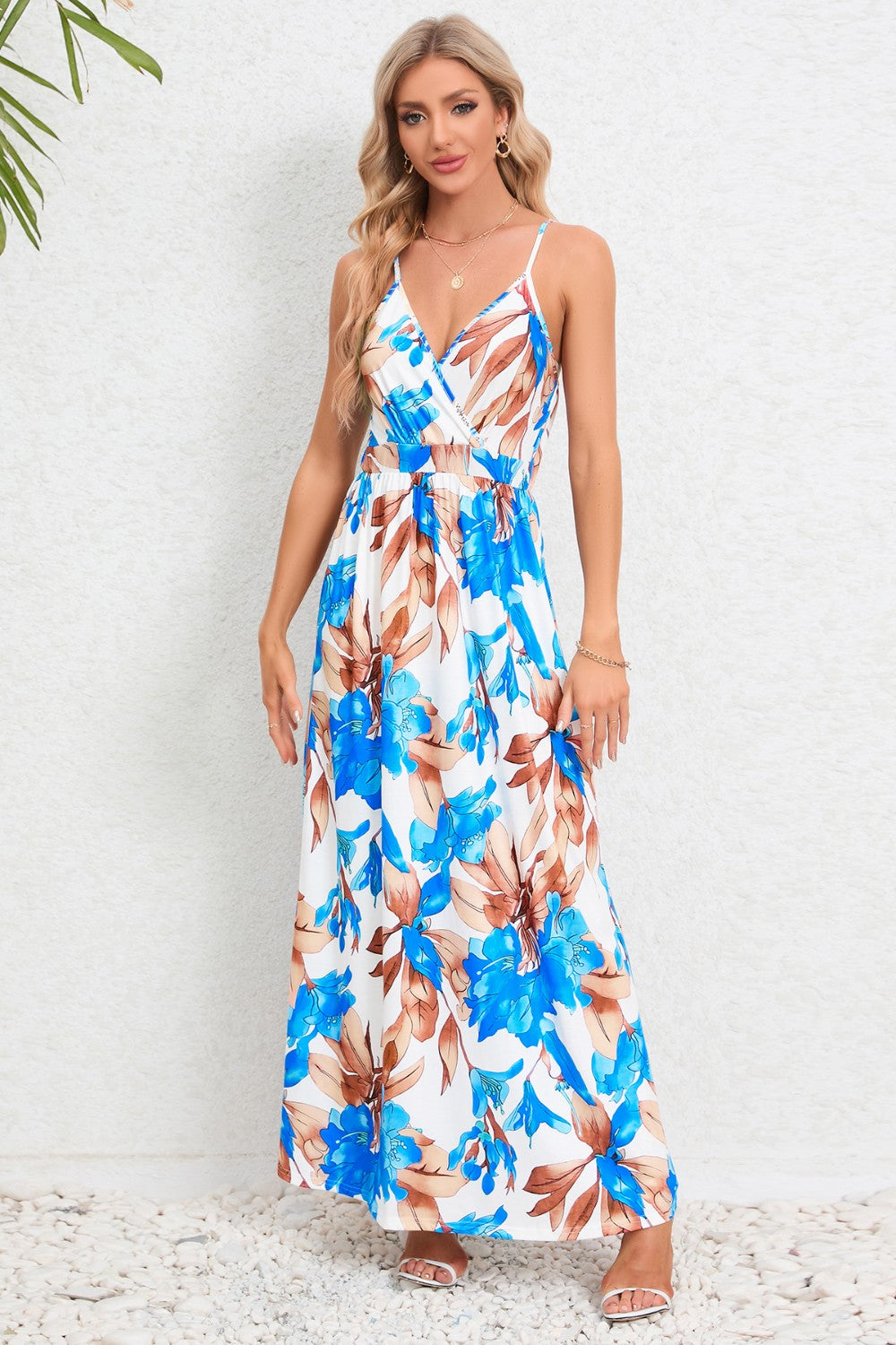 Printed Surplice Maxi Cami Dress
