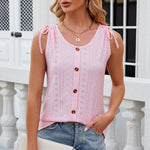 Eyelet Round Neck Wide Strap Tank
