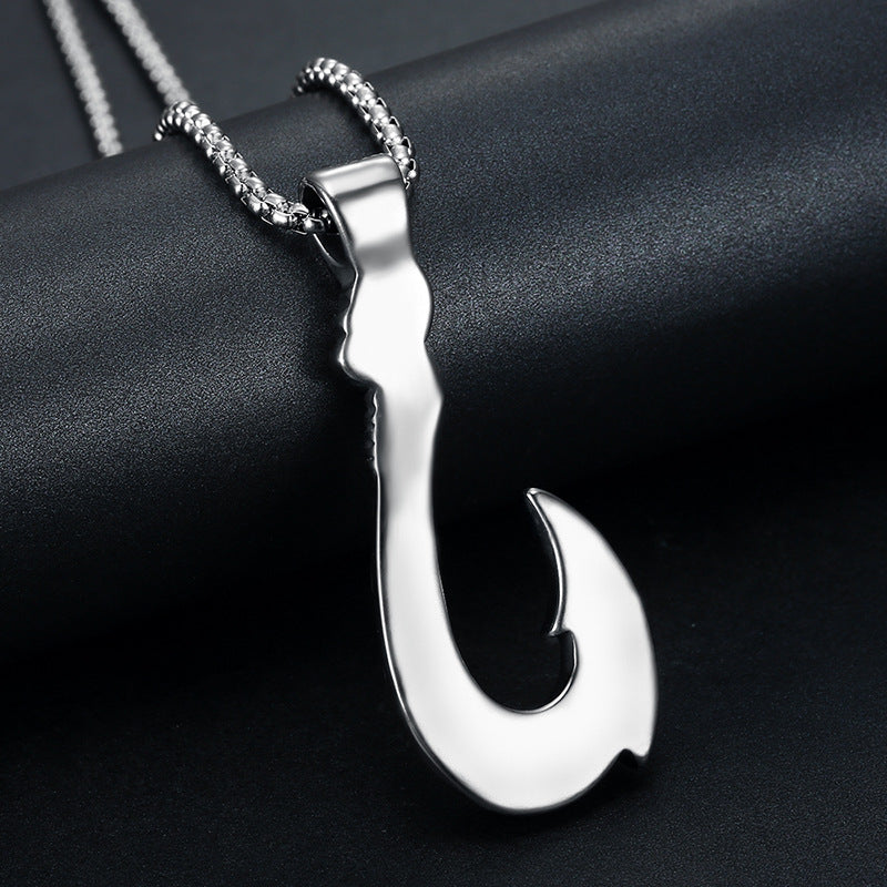 Vintage Stainless Steel Ocean Romance Fish Hook Titanium Steel Pendant
