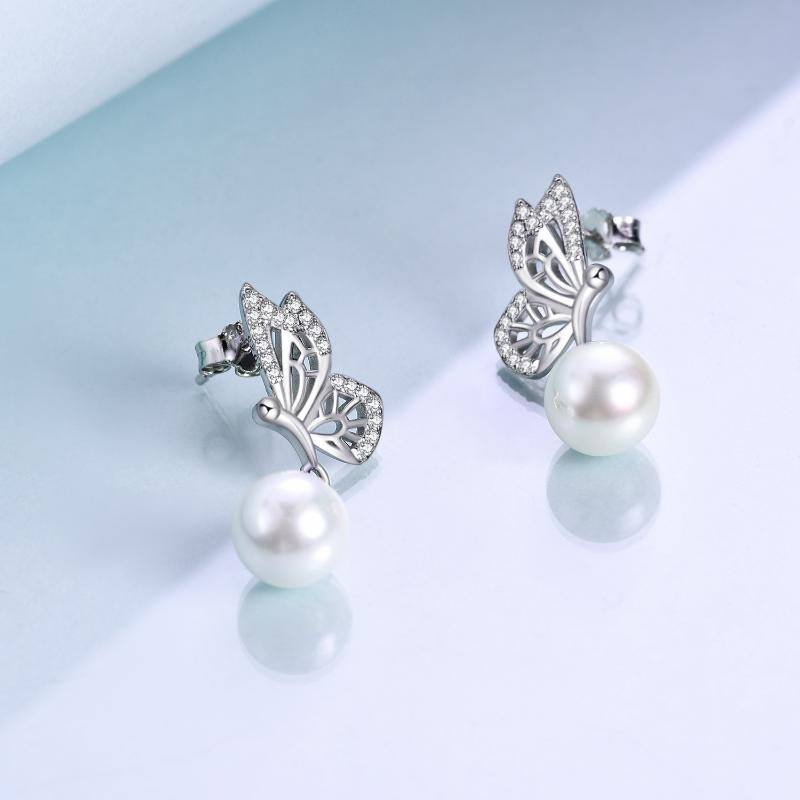 Butterfly Earrings Sterling Silver Pearl Earrings Studs For Women
