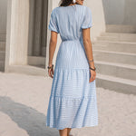 Tie Neck Balloon Sleeve Tiered Dress
