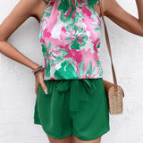 Floral Tied Round Neck Tank
