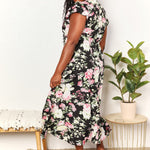 Double Take Floral Flutter Sleeve Tie-Waist Split Dress
