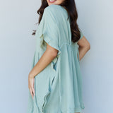 Ninexis Out Of Time Full Size Ruffle Hem Dress with Drawstring Waistband in Light Sage
