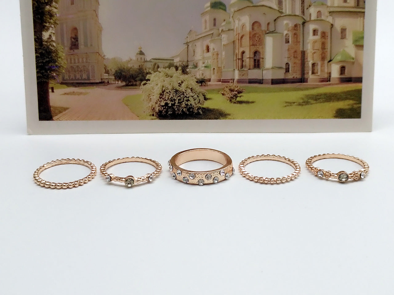 European And American Jewelry Rose Gold Stackable Diamonds Set Of Five Sets Of Rings BohemiaJ
