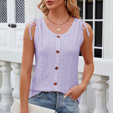 Eyelet Round Neck Wide Strap Tank
