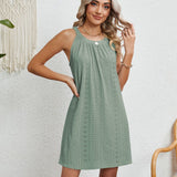 Eyelet Grecian Neck Mini Dress
