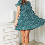 Double Take Short Flounce Sleeve Tiered Dress
