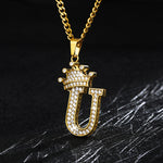 Crown Pendant Stainless Steel Letter Necklace
