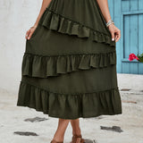 Ruffled Elastic Waist Midi Skirt
