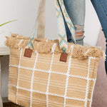 Fame Fringe Detail Checkered Tote Bag
