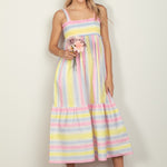 VERY J Striped Woven Smocked Midi Cami Dress
