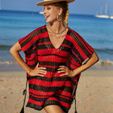 Tassel Openwork Striped V-Neck Cover Up
