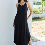 Ninexis Good Energy Full Size Cami Side Slit Maxi Dress in Black
