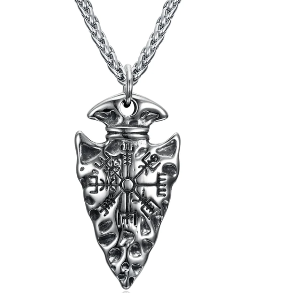 Asgard Crafted Handcrafted Stainless Steel Nordic Spear Head Pendant With Helm Of Terror
