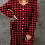 Double Take Full Size Plaid Round Neck Long Sleeve Magic Dress
