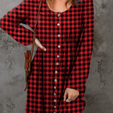 Double Take Full Size Plaid Round Neck Long Sleeve Magic Dress
