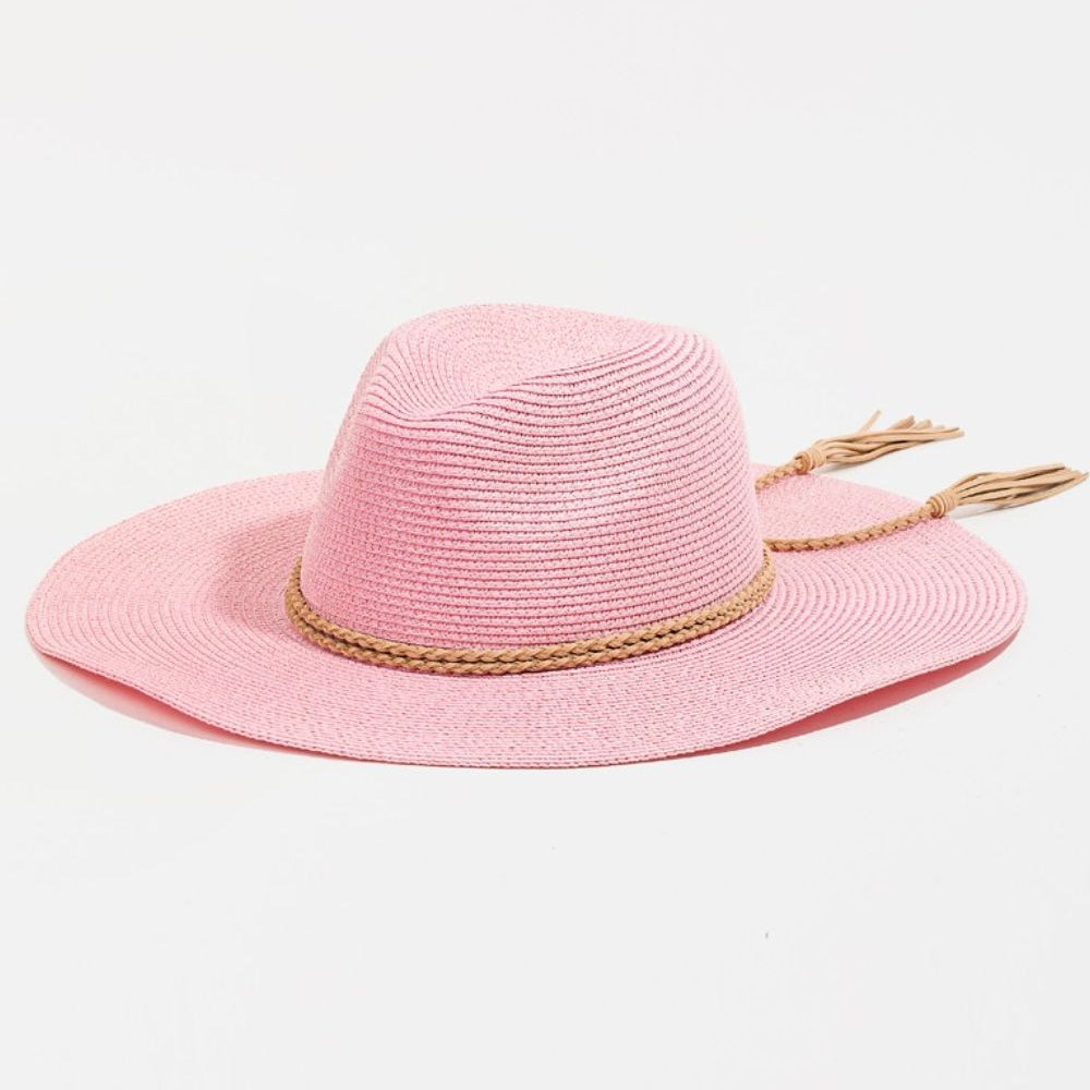 Fame Straw Braided Rope Strap Fedora Hat
